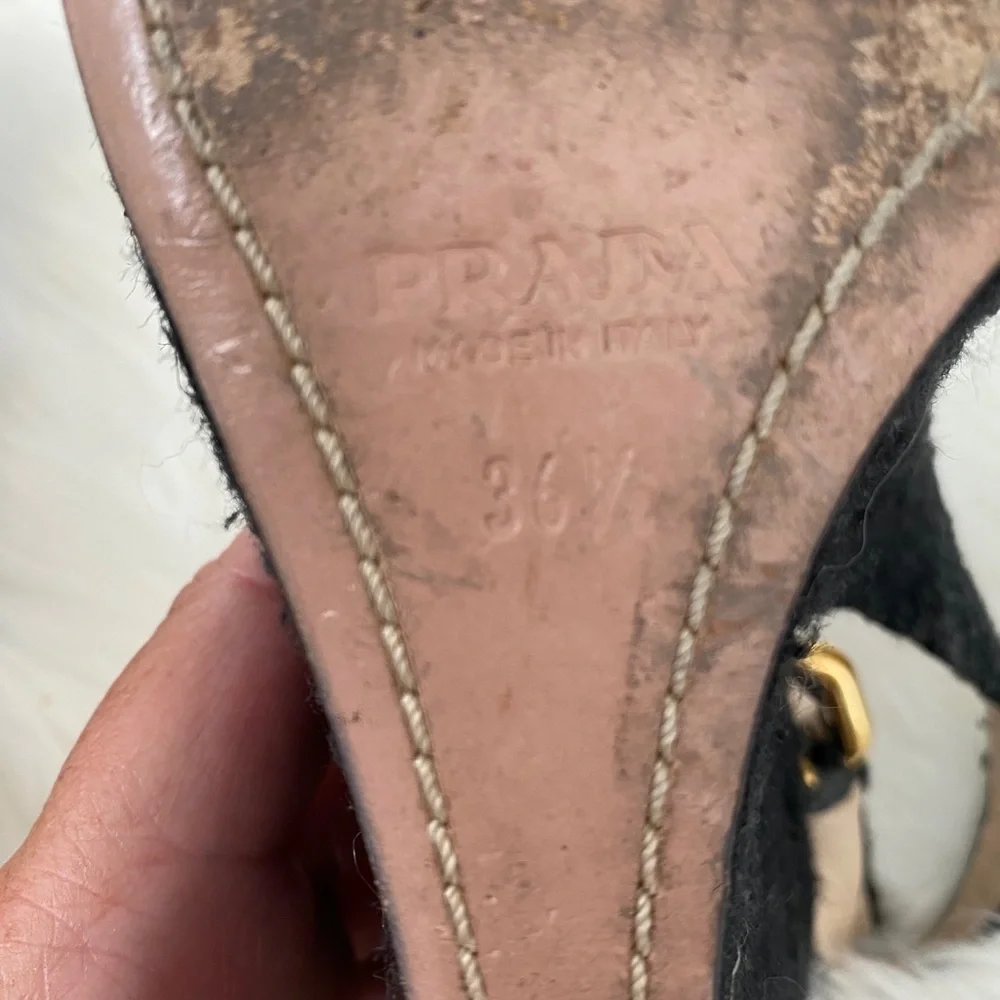 Prada tweed slingback peep toe wedges, Sz. 36.5